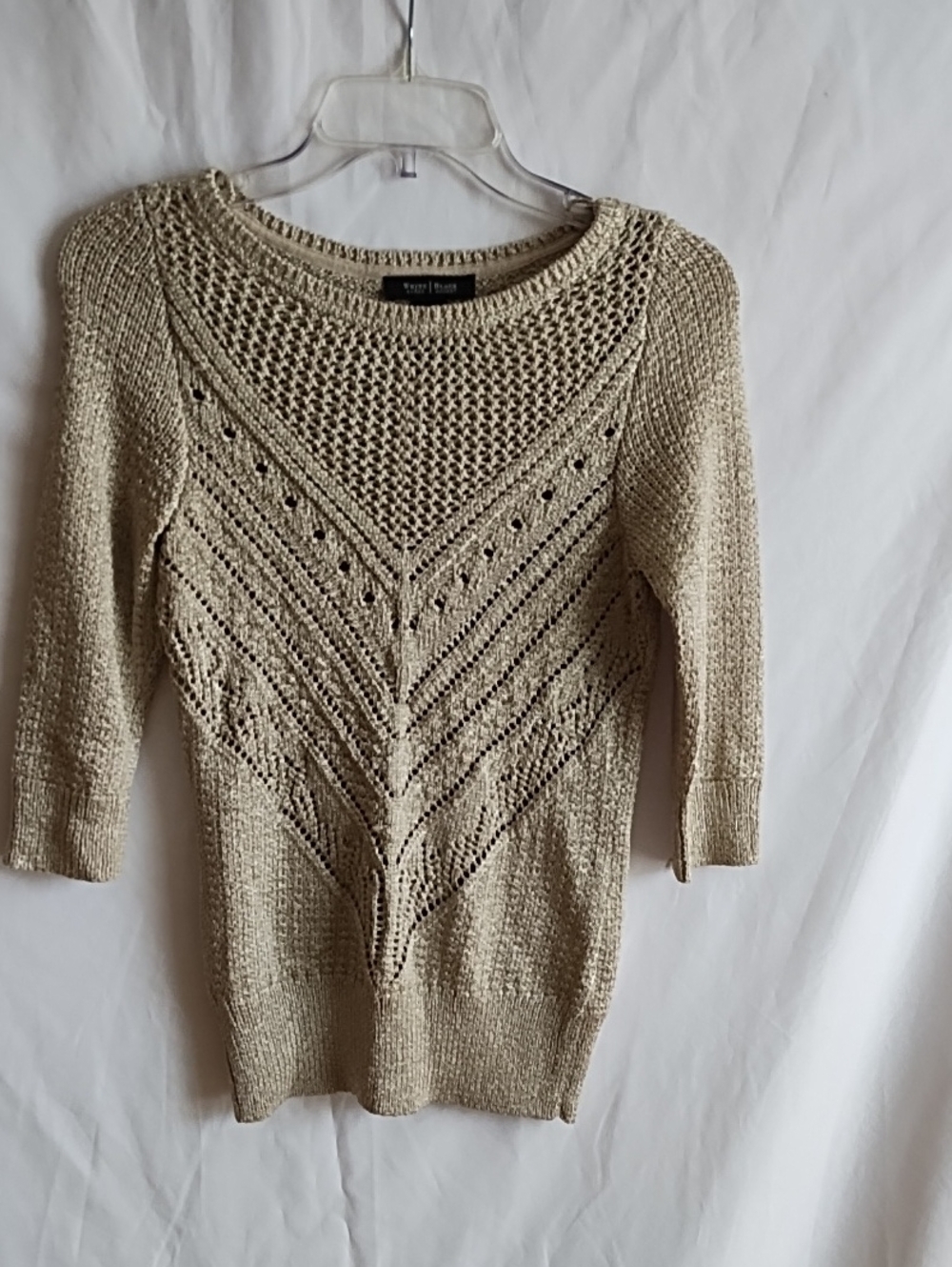 White House black Cream / gold Open-Weave Scoop Neck Sweater